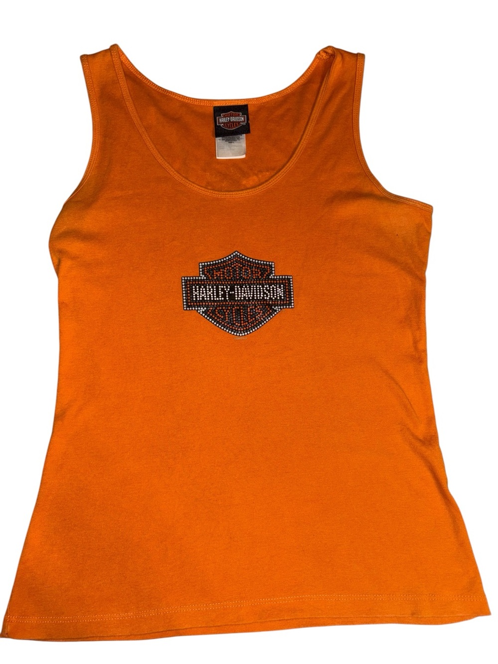 Harley-Davidson Orange and Black Rhineston Tank